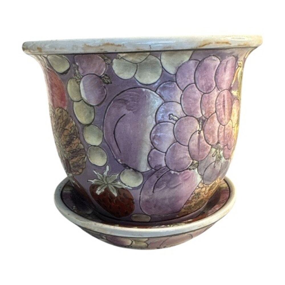 Andrea by Sadek Vintage Fruit Embossed Flower Pot and Tray